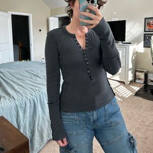 We The Free Charcoal Long Sleeve Blouse